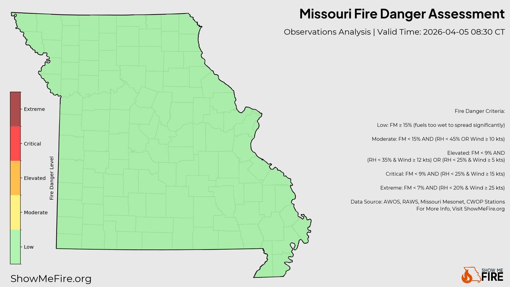 Real-time fire danger analysis map for Missouri